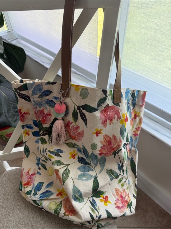 None Handbags - Floral Canvas Tote Bag 2 Handles NWOT
